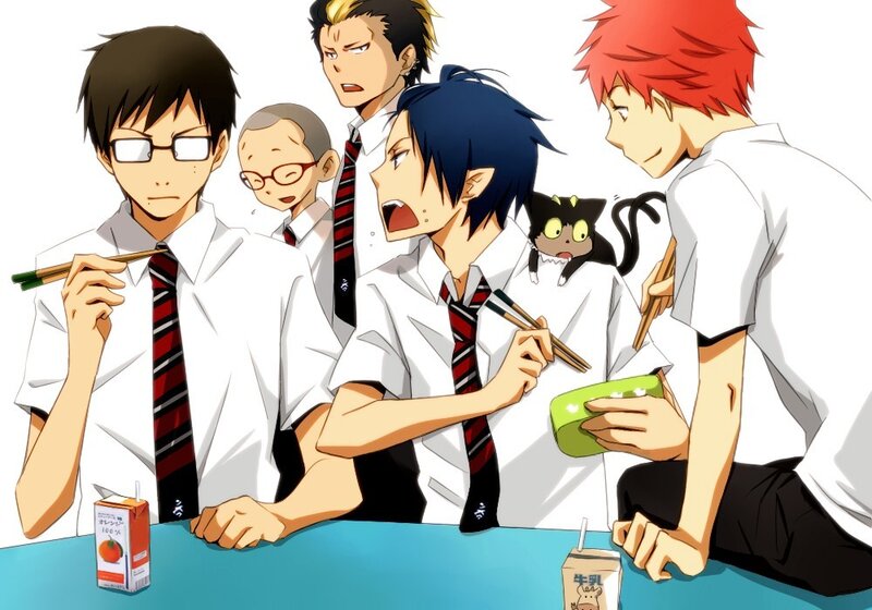 anime characters eating lunch