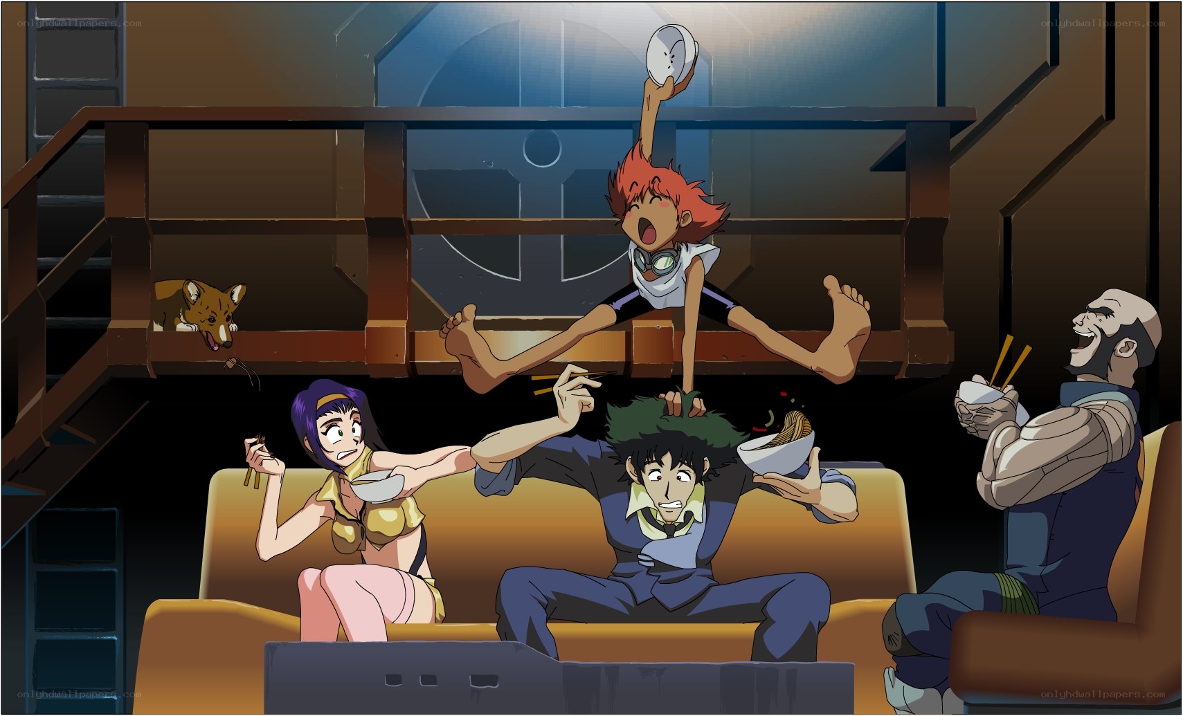 anime characters eating noodles