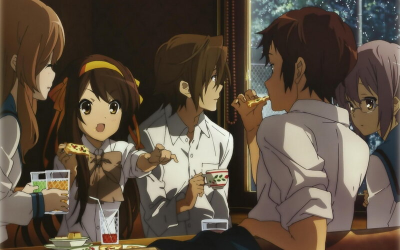 Anime Characters Eating Pizza — Brown