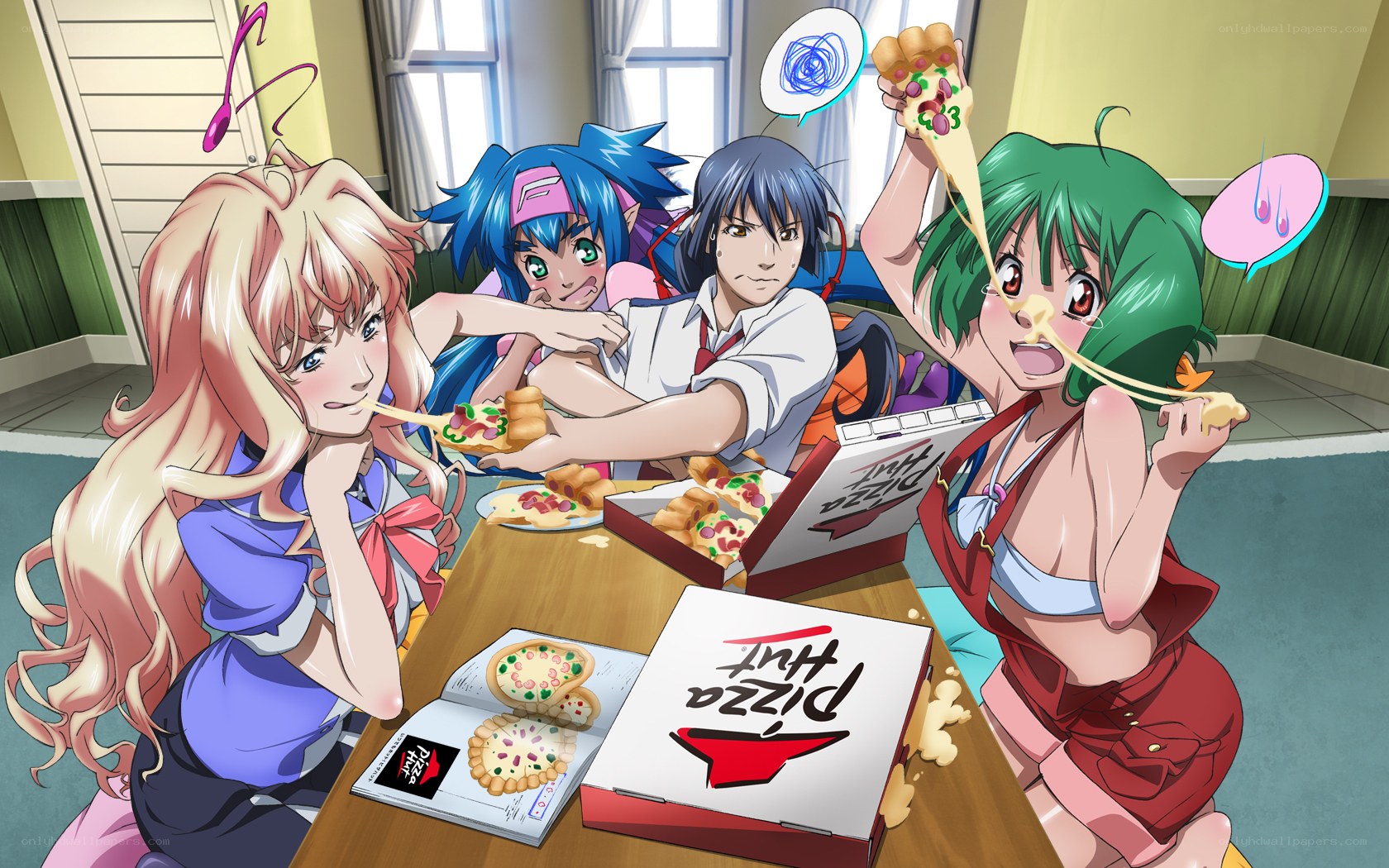 anime characters eating pizza