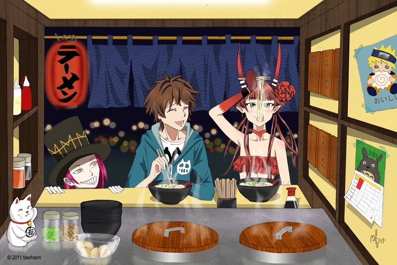 Anime Characters Eating Ramen — Yellow