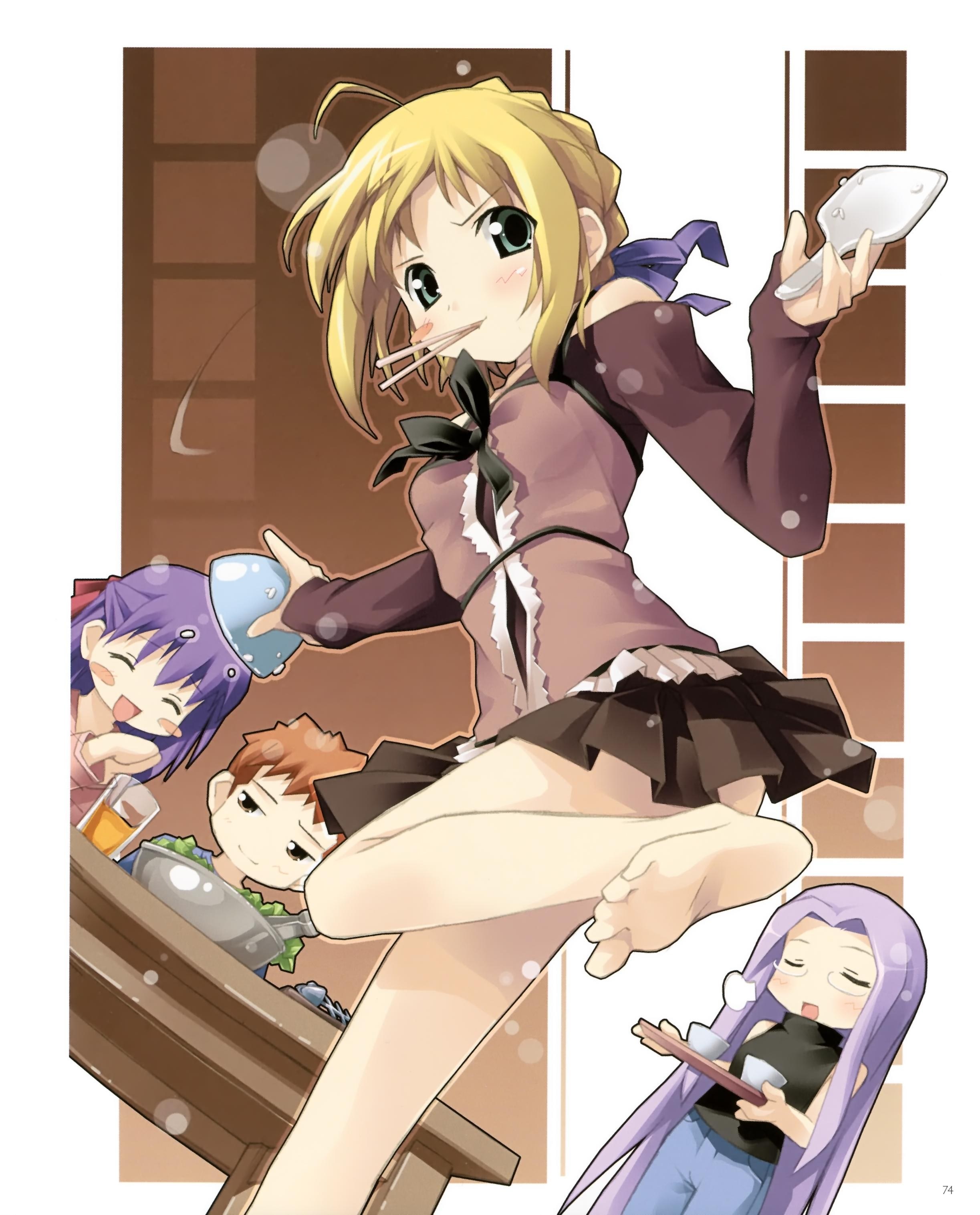 anime characters eating together