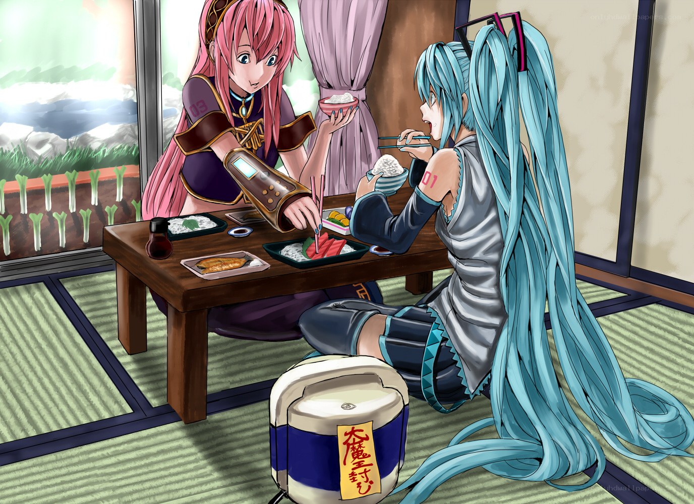 anime characters eating together
