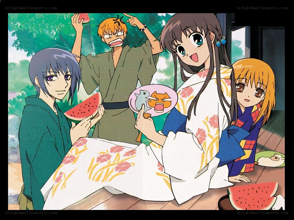 anime characters eating watermelon