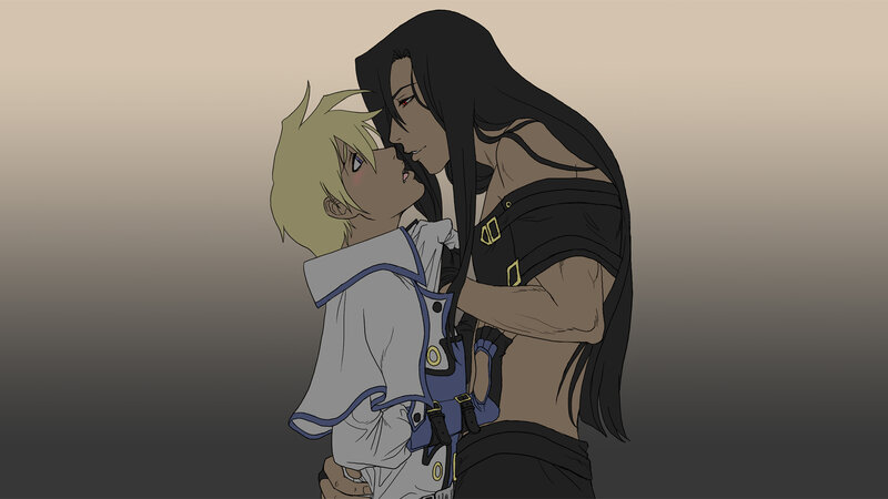 anime characters embracing