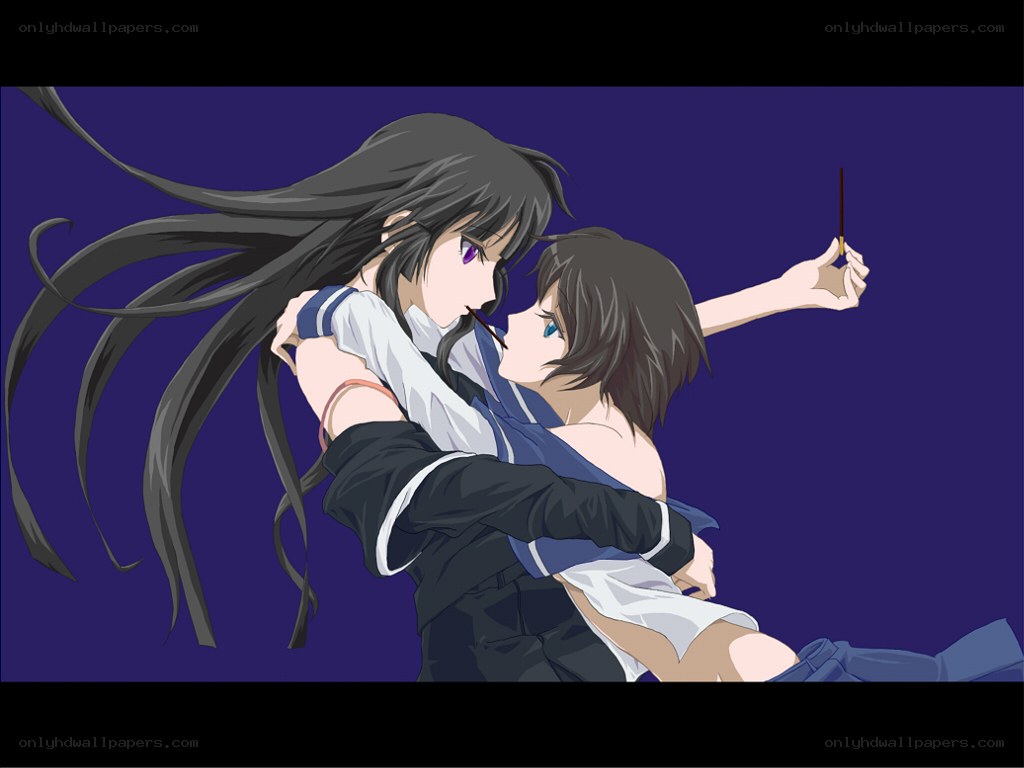 anime characters embracing