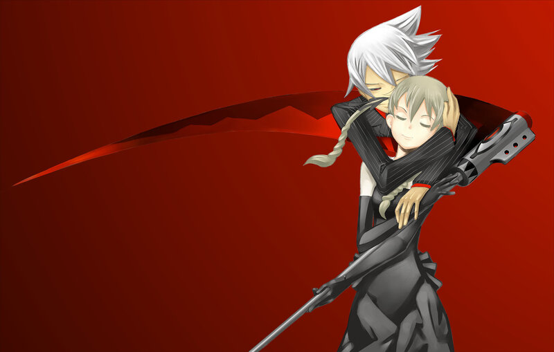 Anime characters embracing