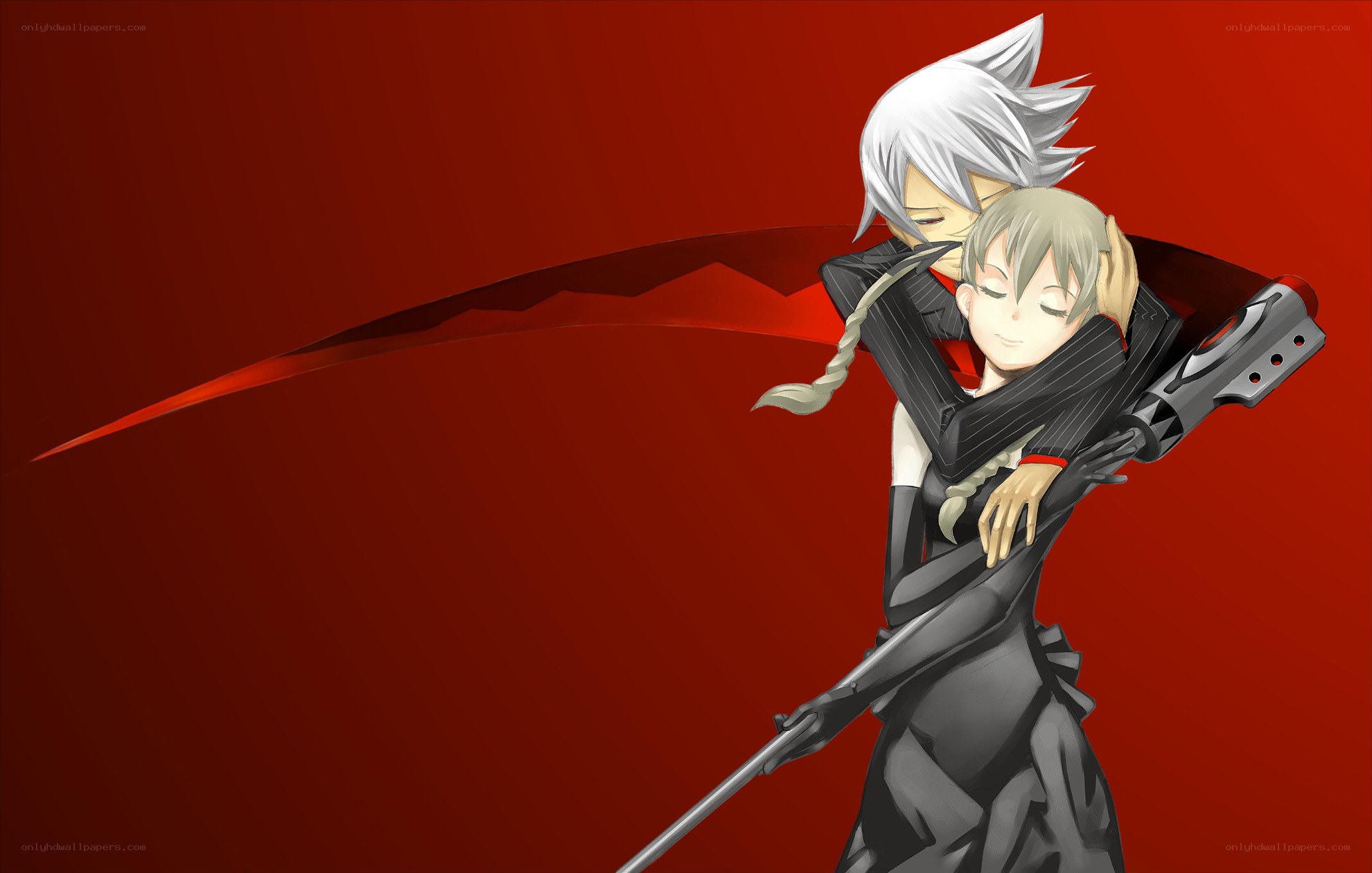 Anime characters embracing