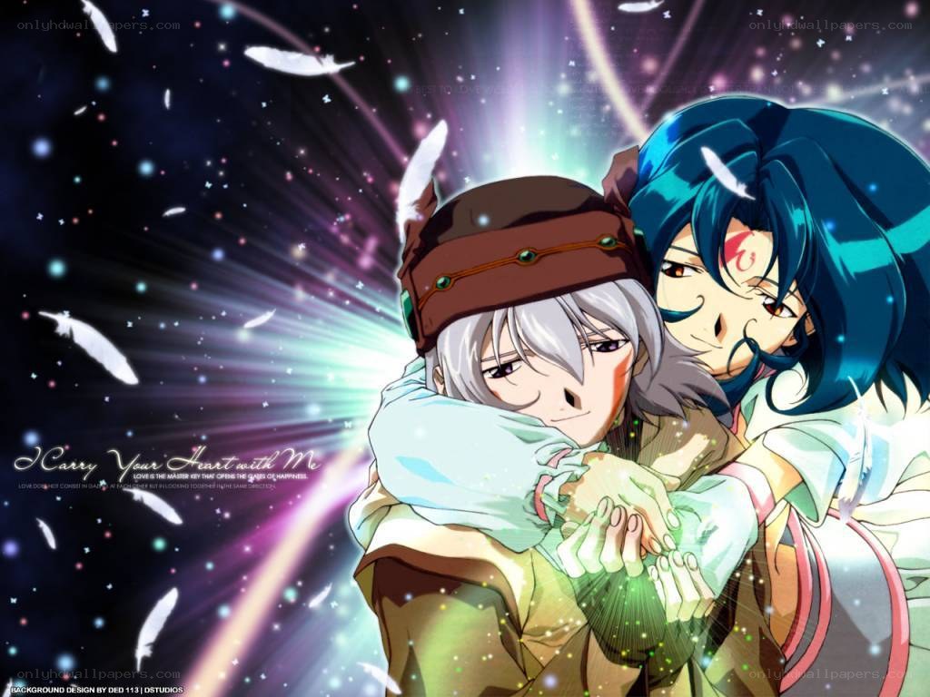 Anime characters embracing