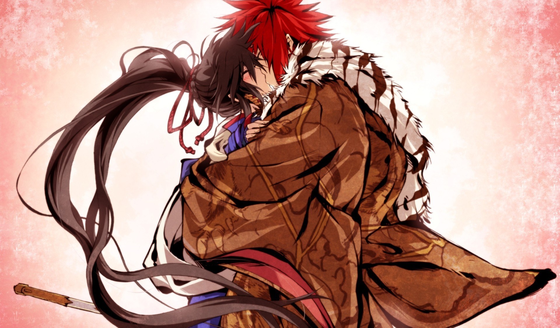 anime characters embracing