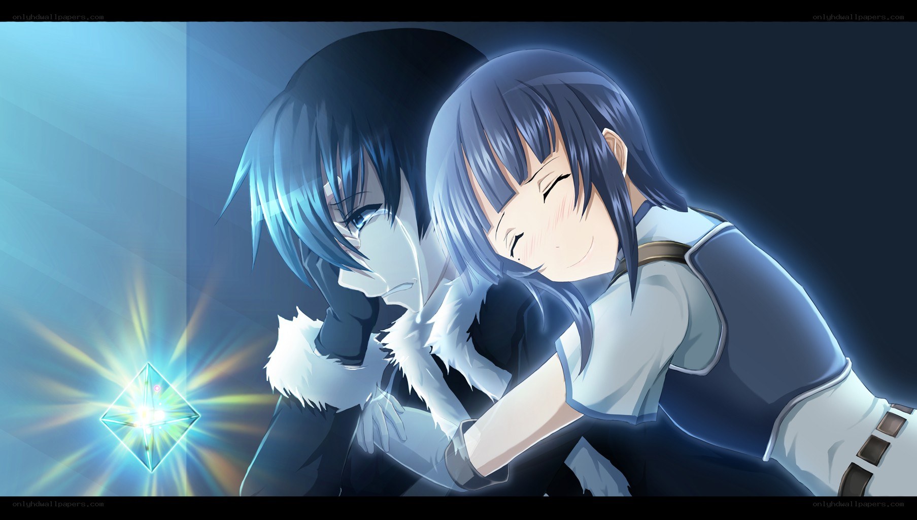 anime characters embracing