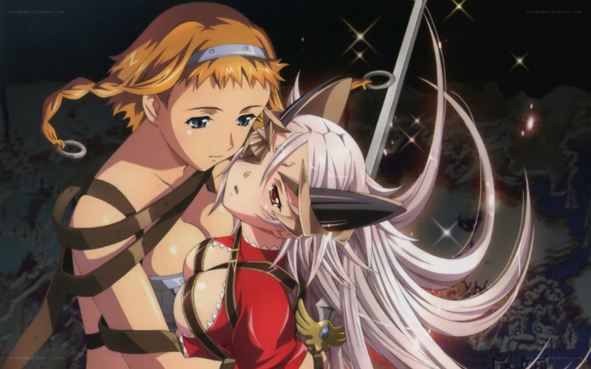 anime characters embracing at night