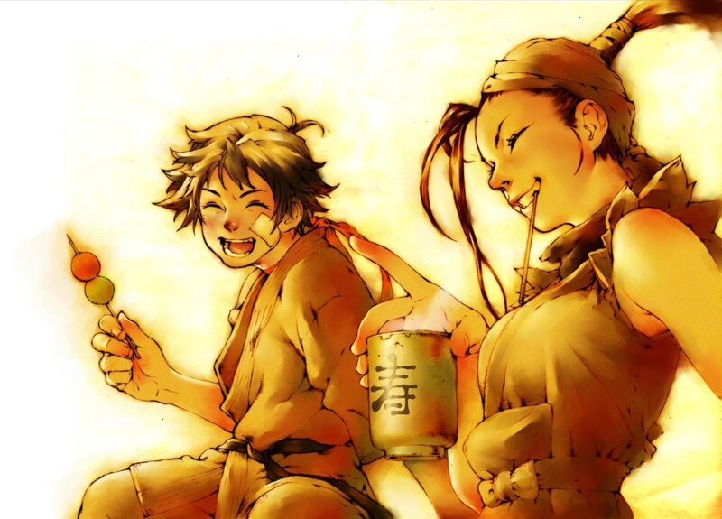 anime characters enjoying snacks