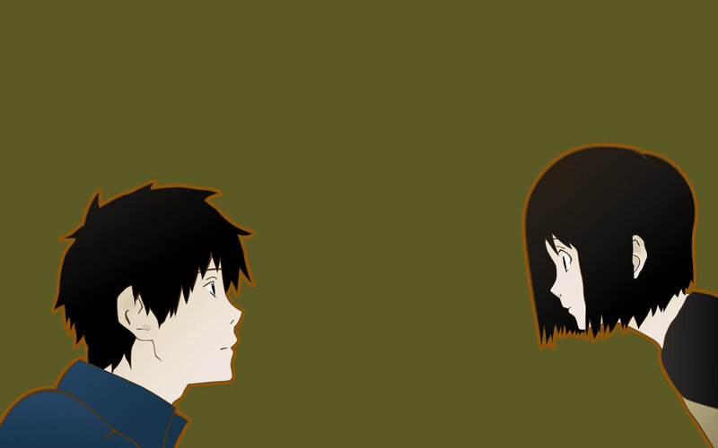anime characters facing each other