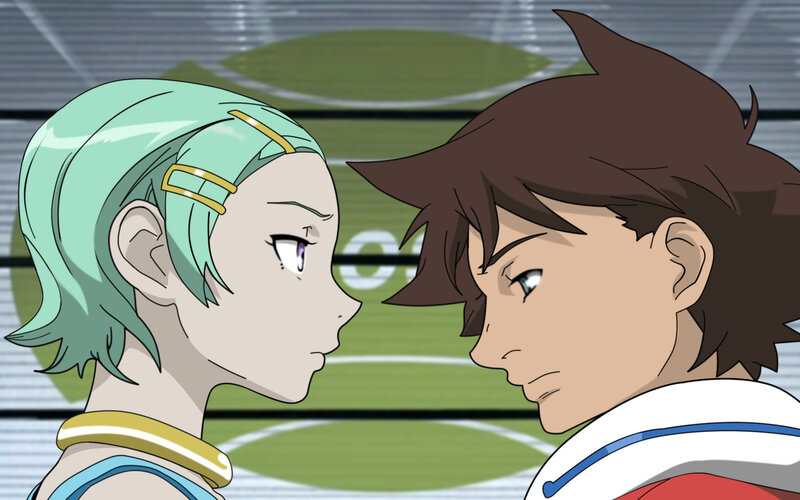 anime characters facing off
