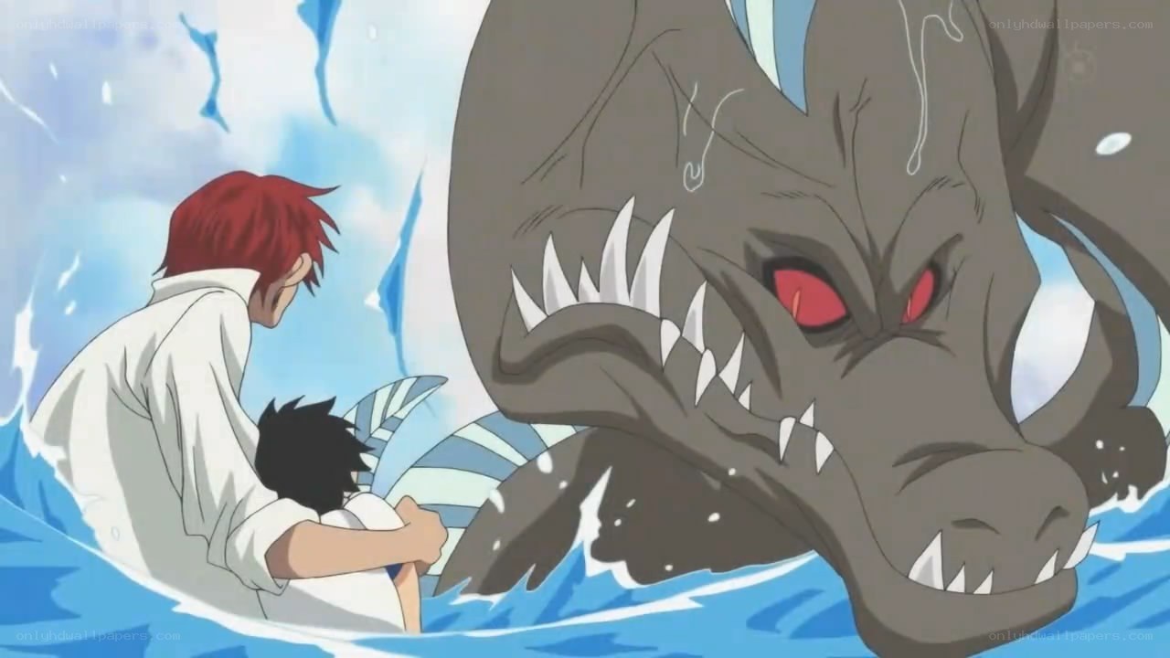 Anime characters facing sea monster