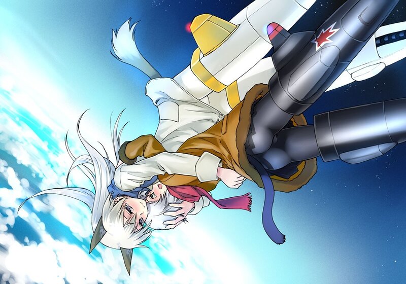 Anime characters falling from a plane