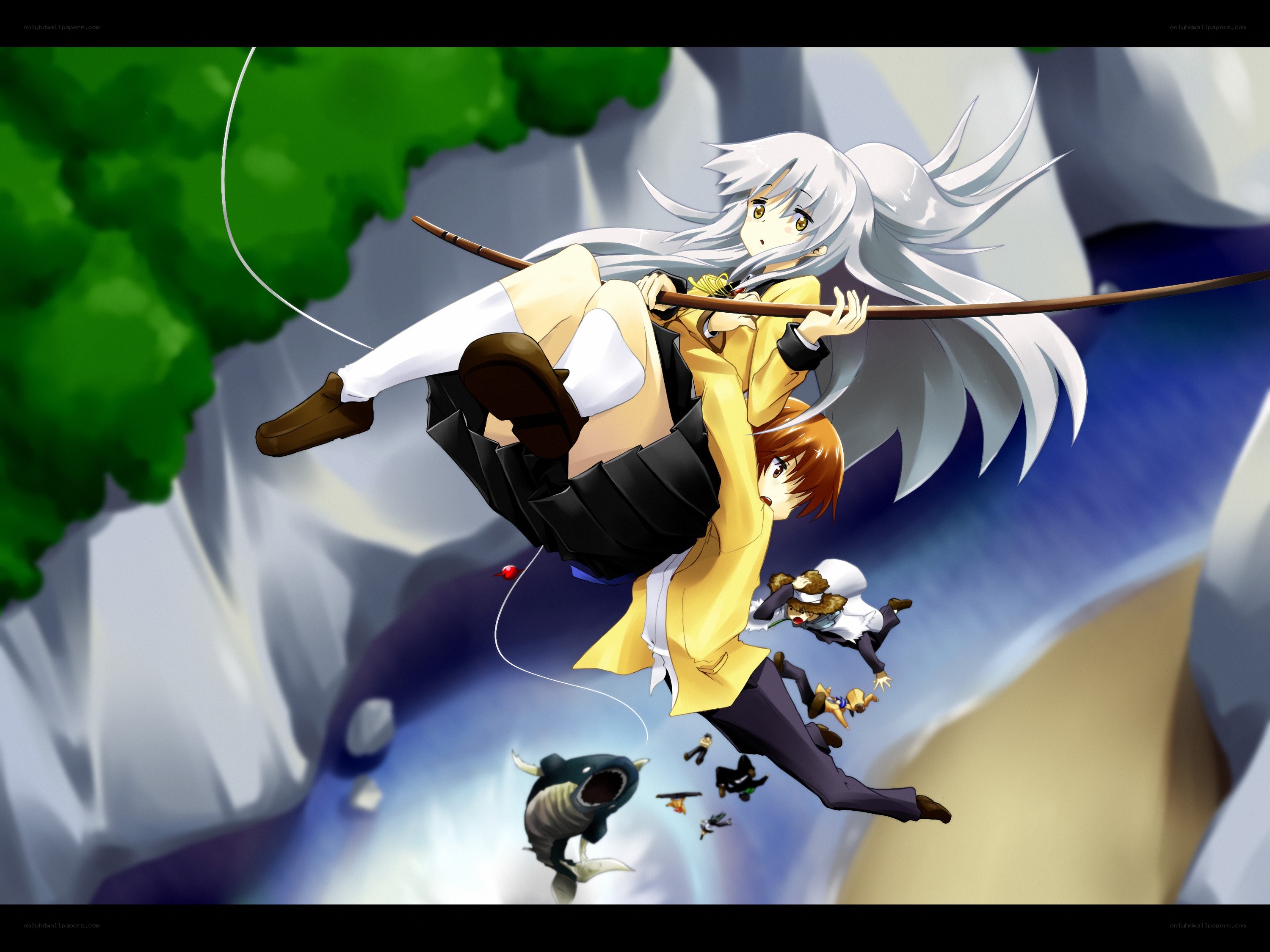 Anime characters falling through air