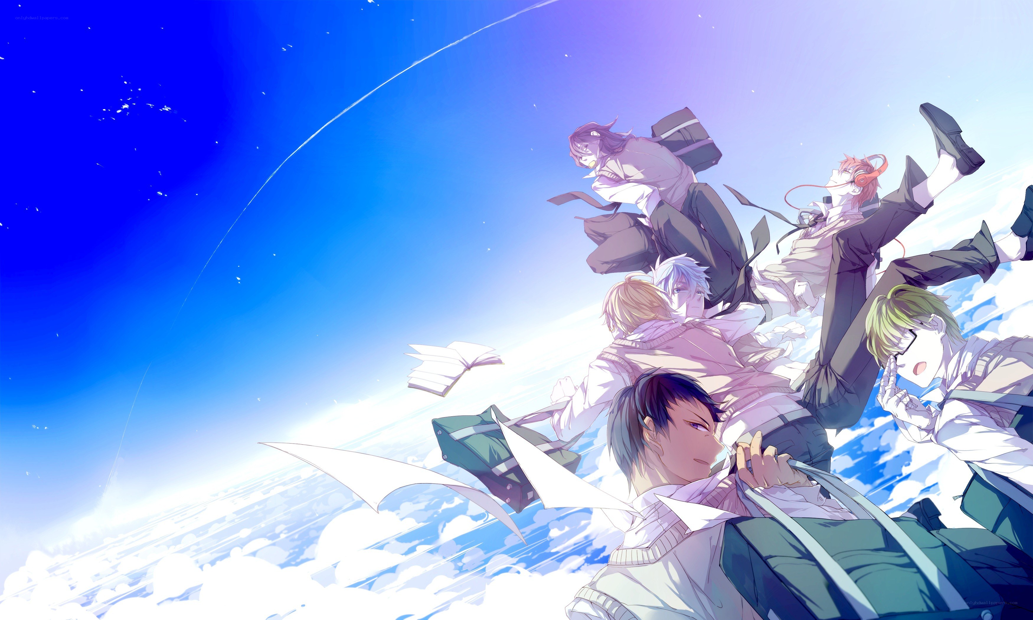 anime characters falling through sky