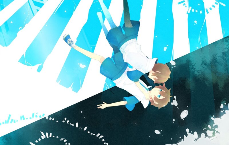 Anime characters falling through water