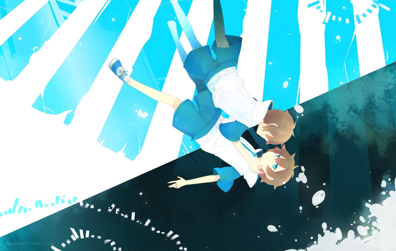 Anime characters falling through water