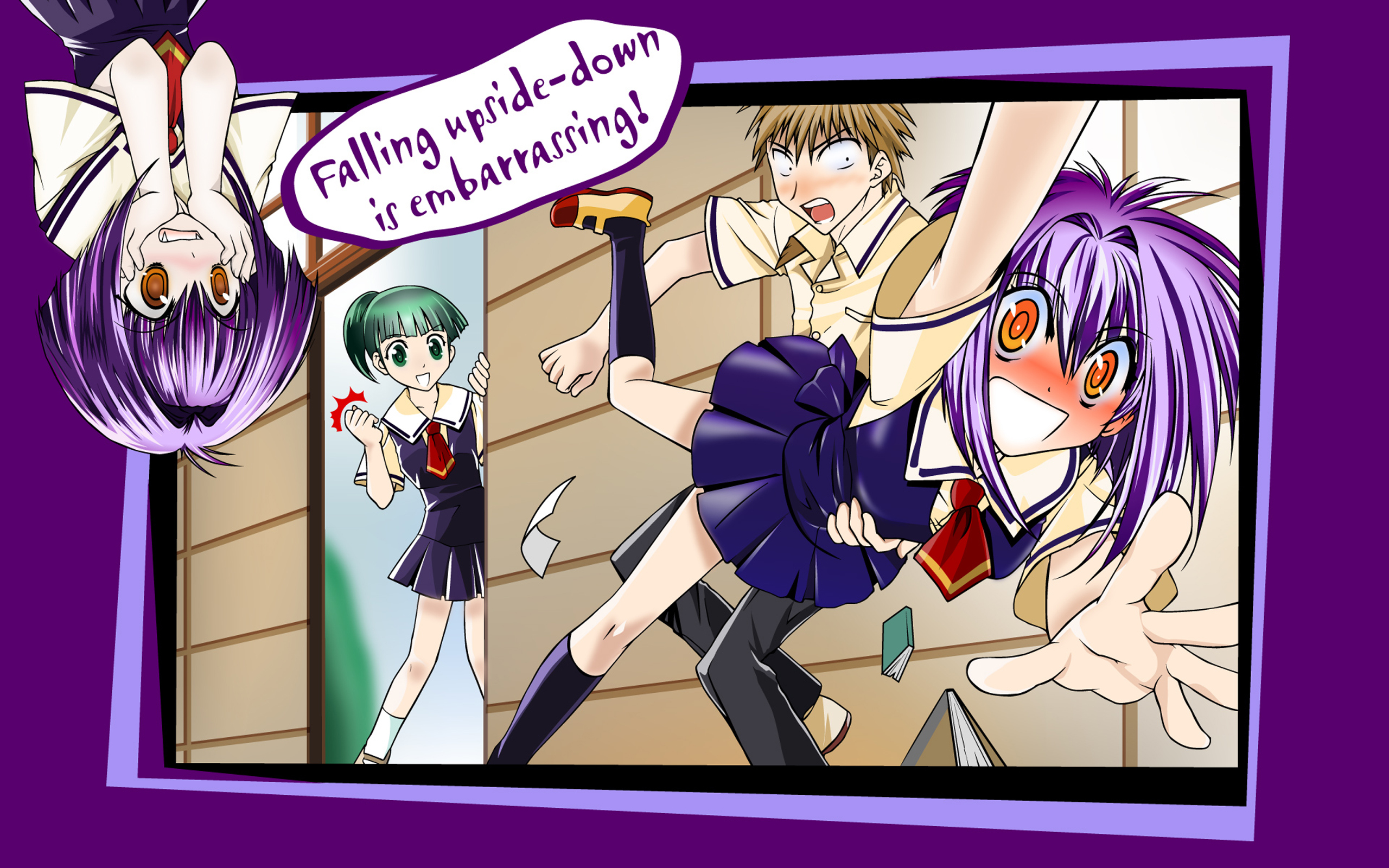 Anime characters falling upside down
