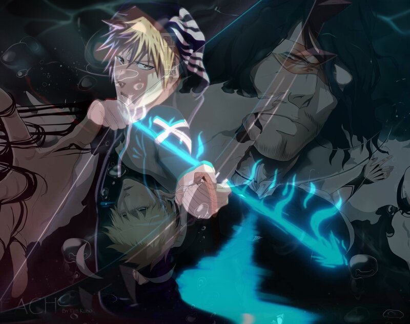 Anime Characters Fighting — Blue, Dramatic, Night, Manga
