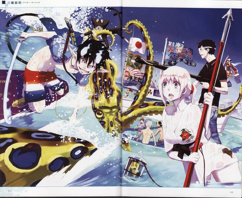 Anime Characters Fighting Octopus — Blue