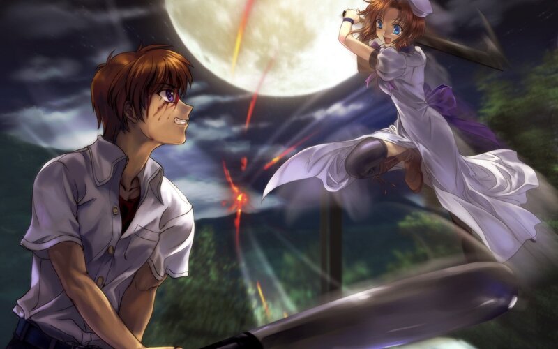 Anime Characters Fighting — Purple, Dramatic