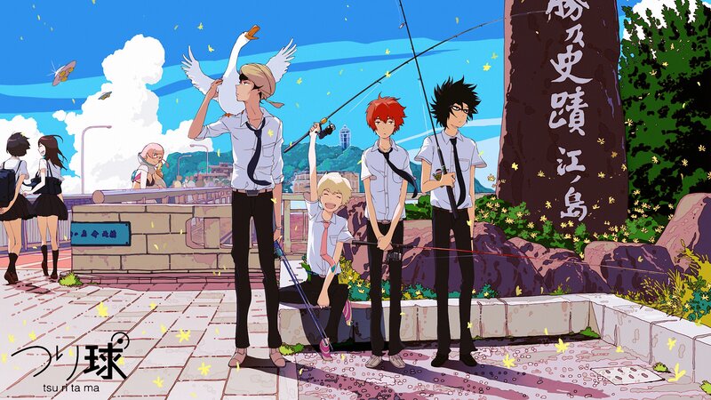 Anime characters fishing by the sea