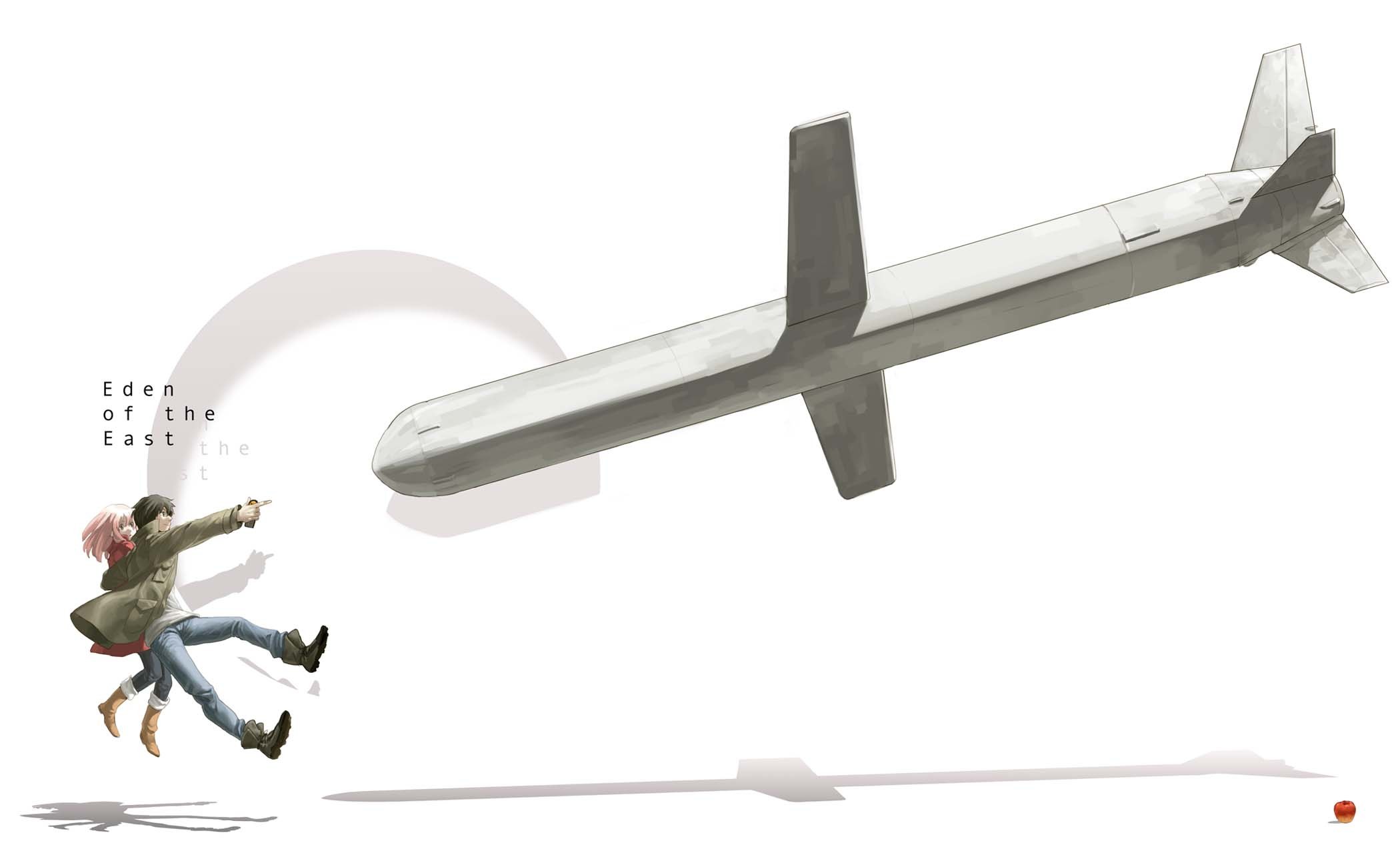 Anime characters fleeing missile