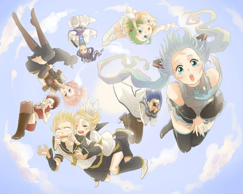 Anime Characters Floating — Blue, Playful