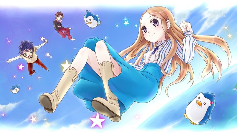 anime characters floating in sky