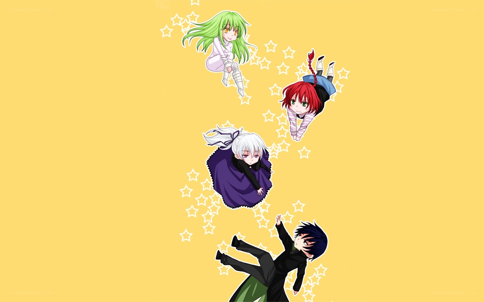 anime characters floating with stars