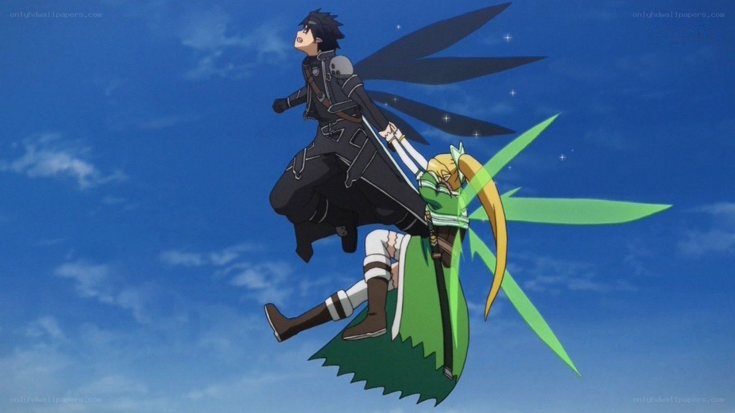 anime characters flying in sky
