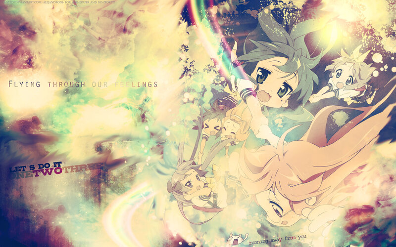 anime characters flying through light