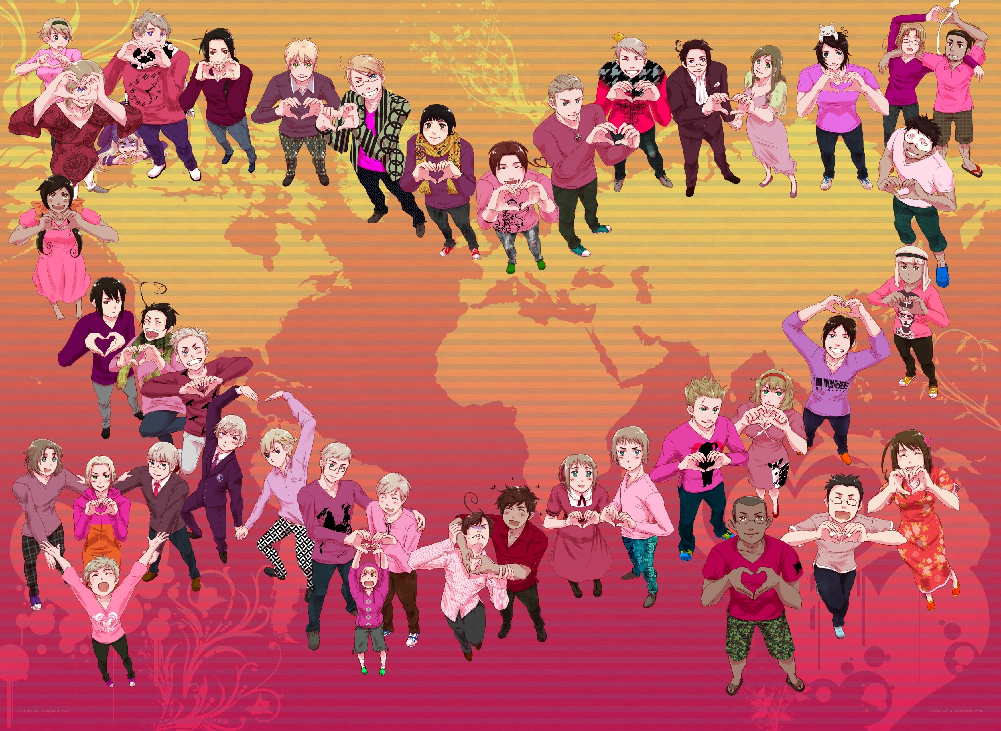 anime characters forming hearts