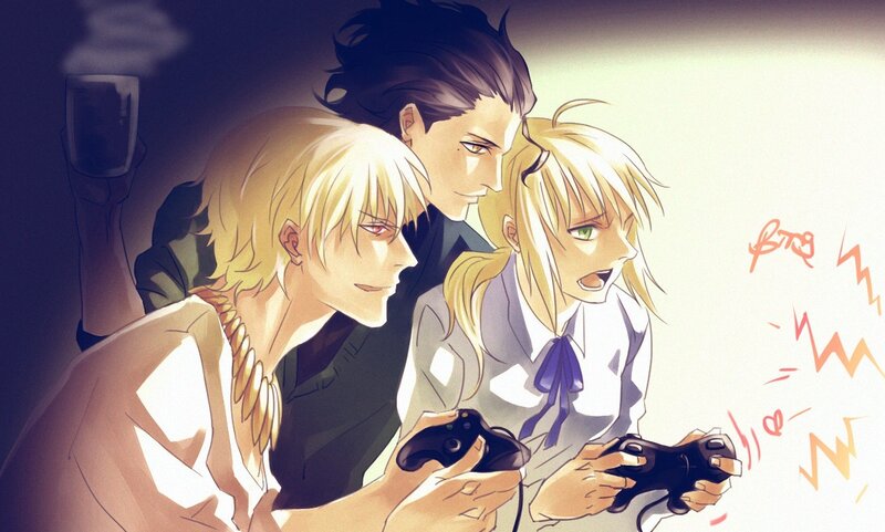 anime characters gaming together