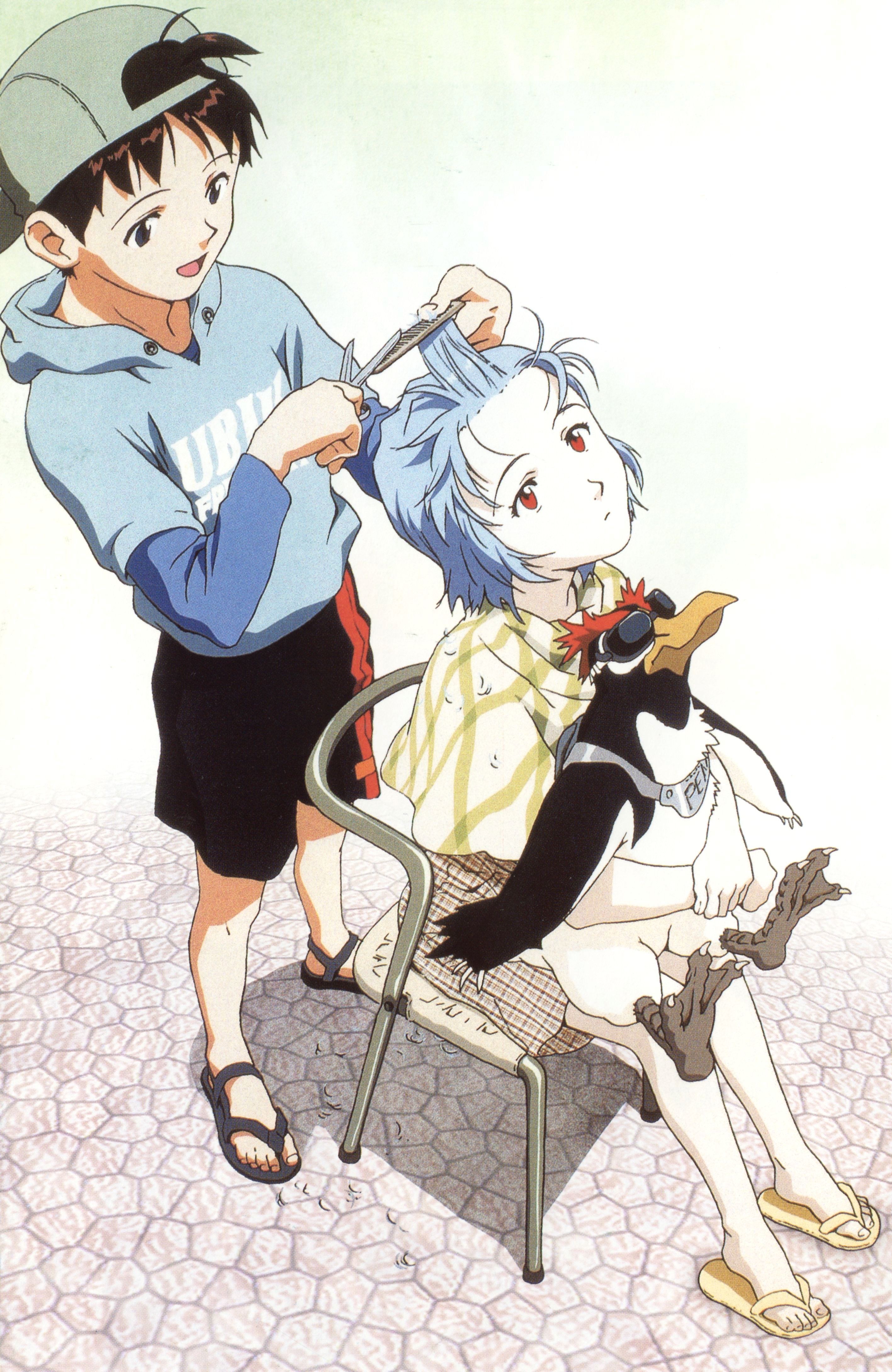 Anime characters getting a haircut