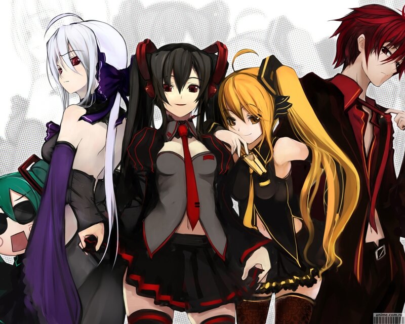 Anime Characters Group — Black, Dramatic, School Uniform