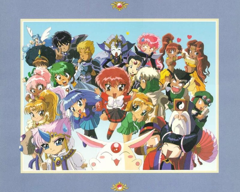Anime Characters Group — Blue, Cheerful, Magic