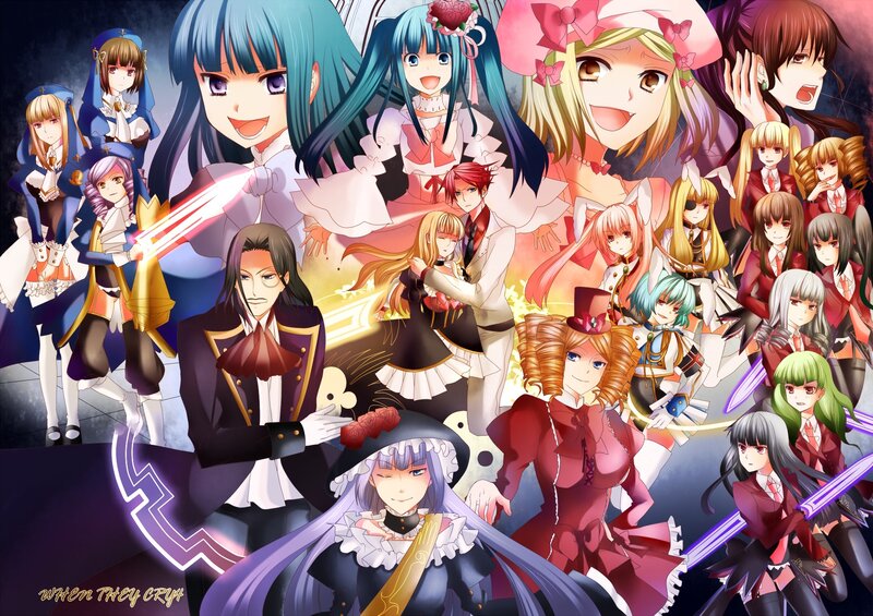 Anime Characters Group — Blue, Dramatic, Sword, Magic