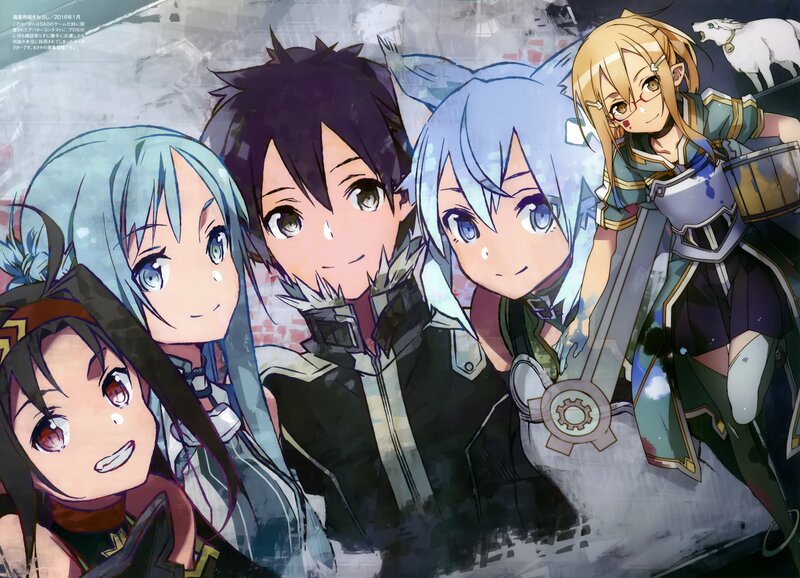 Anime Characters Group — Blue, Dramatic, Sword, Wolf