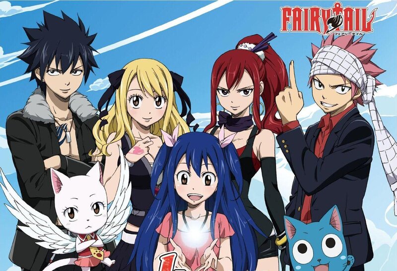 Anime Characters Group — Blue, Energetic, Cats