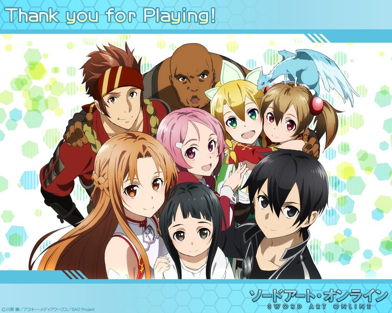 Anime Characters Group — Blue, Friendly, Text
