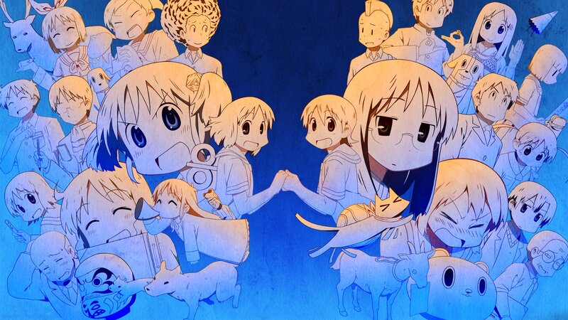 Anime Characters Group — Blue, Playful, Animals