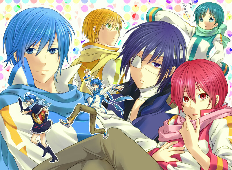 Anime Characters Group — Blue, Playful, Scarves