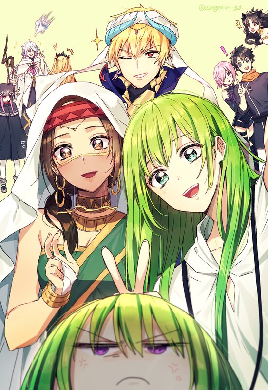 Anime Characters Group — Green, Cheerful