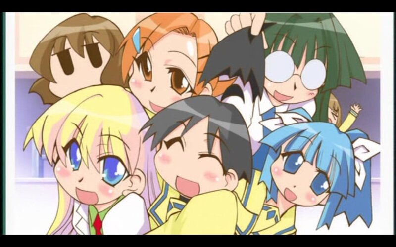 anime characters group hug