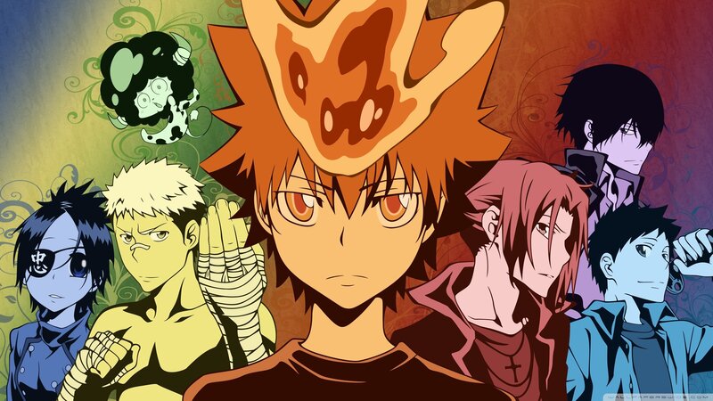 Anime Characters Group — Orange, Dramatic, Character, Spiral Patterns
